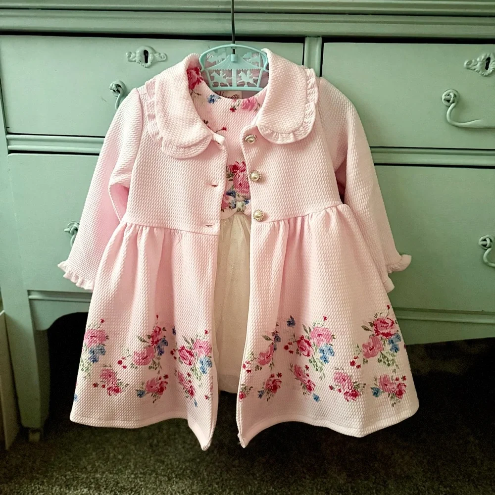 Pink Baby Girl Coat and Dress Outfit 12 months